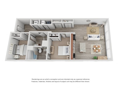 Floor plan for 2 beds, 2 baths, 1228 sqft